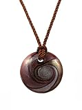 Necklace - N431 - Round Murano Style Glass ~ Brown, Silver, Copper and Mauve hung on Triple Strand Twisted Brown Satin / Silk Cord + 2 Extension Chain