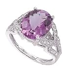 14K White Gold Checkerboard Cut Amethyst and Diamond Ring