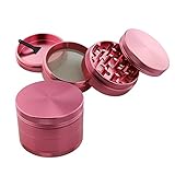 DCOU Tobacco Spice Herb Pollen Plant Weed Grinder 4 Piece Aluminum 55 mm Diameter (2.2") (Pink)