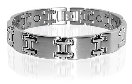 Stainless Steel Mens Magnetic Silver Tone Bracelet 8.5