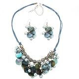 Blue Genuine Mother of Pearl Necklace and Earrings Set
