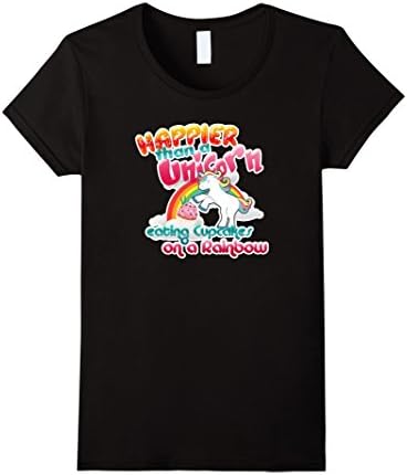 Women's PREMIUM Unicorn on a Rainbow Eating Cupcakes T-shirt Large Black