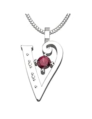 Sterling Silver Letter V - January Garnet Birthstone 18 Inch Necklace