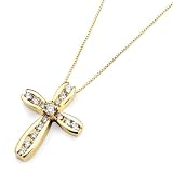 Search : 14K Yellow Gold Round Diamond Channel Set Cross Pendant