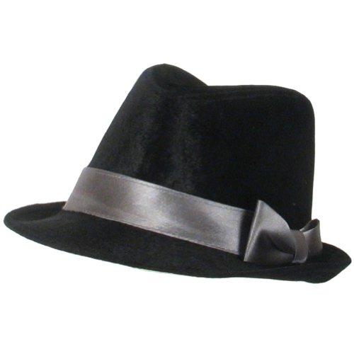 New Velour Satin Bow Fedora Trilby Dance Hat Black Gray Small Medium