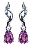 0.0066 Carat Diamond with Amethyst Drop Earrings in 9ct White Gold