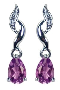 0.0066 Carat Diamond with Amethyst Earrings in 9ct White Gold