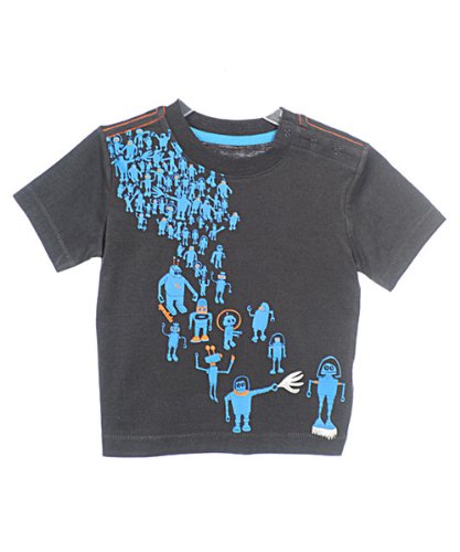 Sprockets Baby-Boys Infant Mr Roboto Multi Robot Tee, Pirate Black, 18 Months