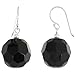 Sterling Silver Dangle Earrings, w/ Faceted Black title=