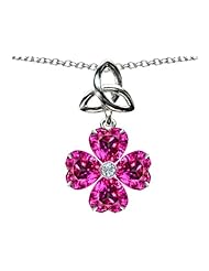 Celtic Love by Kelly (tm) Lucky Shamrock with Celtic Knot made with Heart 6mm Created Pink Sapphire in 925 Sterling Silver