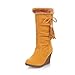 Maymeenth Womens Closed Round Toe High Heels Frosted PU Short Plush Solid Boots with Bowknot and Wedge