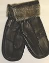 Genuine Black Leather Fur Cuffs Microfiber Lined Ladies Mittens