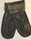 Genuine Black Leather Fur Cuffs Microfiber Lined Ladies Mittens