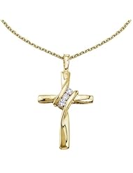 14K Yellow Gold Off Set Diamond Cross Pendant with 18" Chain