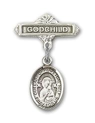 Sterling Silver Baby Badge with Our Lady of Perpetual Help Charm and Godchild Badge Pin