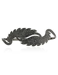 Black Diamond Pave Feather Palm Bracelet Sterling Silver Bridal Jewelry