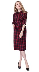 Plaid Print 3/4 Sleeves Vintage Cotton/Polyester  Dress