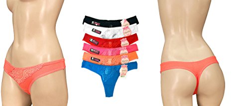 LOT of 6 LADIES WOMEN LACE THONG SEXY PANTIES LOW RISE SHORTS SIZE S-XL