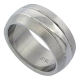 Surgical Steel 9mm Wedding Band Ring Polished Center Matte Finish Beveled Edges, sizes 7 to 14