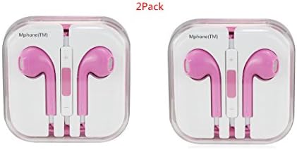 Mphone(TM) 2Pack High Quality Earphone In-ear Headphone with Microphone & Volume Control for I Phone I Pad I Pod High Quality 3.5 Mm Plug for Mp3 Player(Pink)