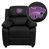 Kansas State University Wildcats Embroidered Black Leather Kids Recliner with Storage Arms