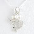 Open Design Dove Pendant or Charm in Sterling Silver with Beads of Pearl on a 16" Bead Chain, #8351