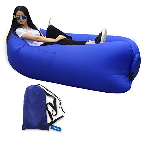 TOLOCO Outdoor Inflatable Lounger Nylon Fabric Beach Lounger Convenient Compression Air Bag Hangout Bean Bag Portable Dream Chair (Dark bule)