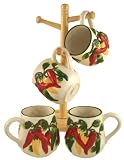 CHILI PEPPER KITCHEN 5PC MUG W/WOOD RACK HOLDER