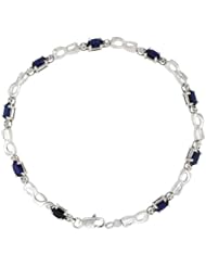 10k White Gold Double Loop Tennis Bracelet w/ 0.05 Carat Brilliant Cut Diamonds & 2.25 Carats Oval Cut Created Blue Sapphire Stones, 1/8 in. (3.5mm) wide
