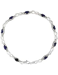 10k White Gold Double Loop Tennis Bracelet w/ 0.05 Carat Brilliant Cut Diamonds & 2.25 Carats Oval Cut Created Blue Sapphire Stones, 1/8 in. (3.5mm) wide