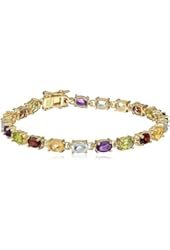 Yellow Gold Plated Sterling Silver Multi-Gemstone Bracelet, 7"