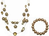 Just Give Me Jewels Silvertone Set of Triple Wire Strand Faux Pearl Necklace and Stretch Bracelet in Platinum