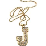1 7/8 Austrian Crystal Initial Necklace On 16 Ball Chain, J In Aurora Borealis With Gold Finish