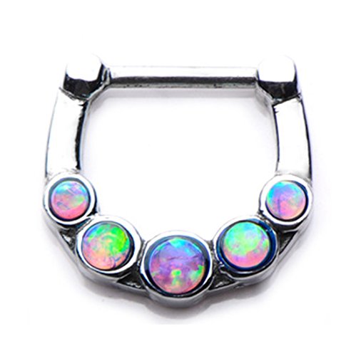 316L Septum Nose Ring Clicker 16g 5pcs PINK opal gem--FREE Gift Box w 72