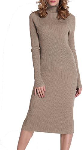 Women's Turtleneck Ribbed Elbow Long Sleeve Knit Sweater Dress