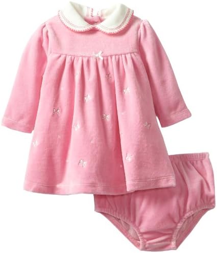 Little Me Baby-Girls Newborn Bow Schiffli Velour Dress