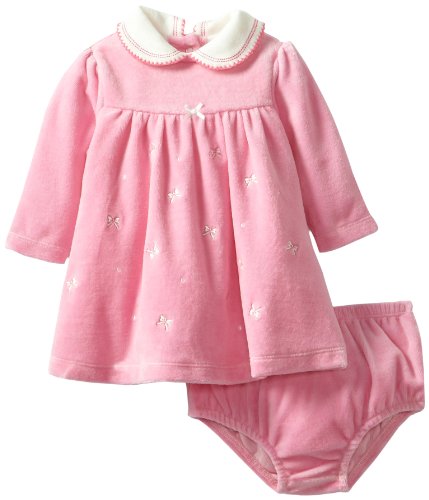 Little Me Baby-Girls Newborn Bow Schiffli Velour Dress