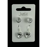 2 Clear Heart Drops & Round Stud Faux Crystal Earrings IN1650