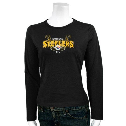 Pittsburgh Steelers Ladies Black Sparkled Long Sleeve T-shirt