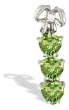 14K White Gold Genuine Heart Peridot and Diamond Bow Pendant