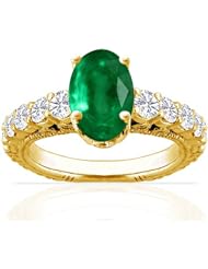 18K Yellow Gold Oval Cut Emerald Ring With Sidestones
