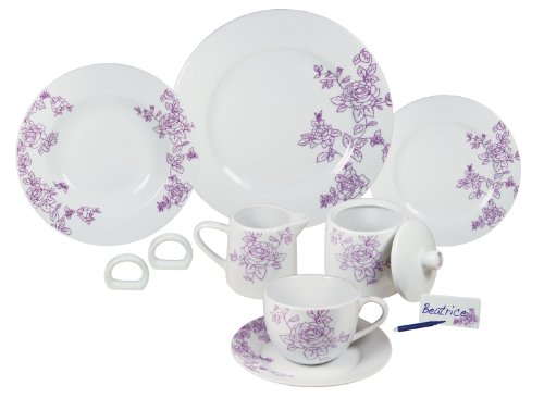 ARTE VIVA 1143140 Kaffee und Tafelservice Arcadia, 45-teilig, Porzellan, rund, lila, Design by Francesca Mancini