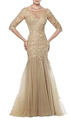 Strapless Bateau Neck Sweetheart Mermaid Dropped   Waistline Chiffon/Silk/Taffeta/Tulle 3/4 Sleeves Gathered Jeweled Beaded Illusion Lace Mother-of-the-Bride Dress  with a Brush/Sweep Train 