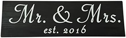 Mr &amp; Mrs est 2016 Wedding Gift Wood Sign Vintage handmade, Unique Decoration Idea, Perfect for wedding photo prop / Bridal Shower / NewlyWed Wall Decor - 100% Solid Pine Wood, (Black) Fairy tale style