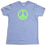 Peace Sign Neon Green T-Shirt, Baby Blue, M