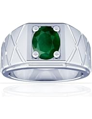 14K White Gold Oval Cut Emerald Solitaire Ring