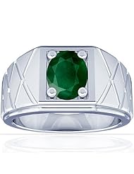 18K White Gold Oval Cut Emerald Solitaire Ring
