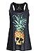 Womens Black Pineapple Skull Loose Fit Muscle Tee Tank Top