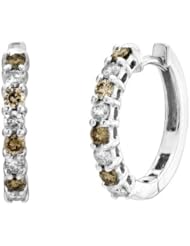 Brown Diamond and Diamond Hoop Earrings in 14k White Gold