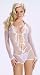 Sensual Mystique Longsleeve fishnet coverall with front satin ties. Lace neckline and cuffs 80594